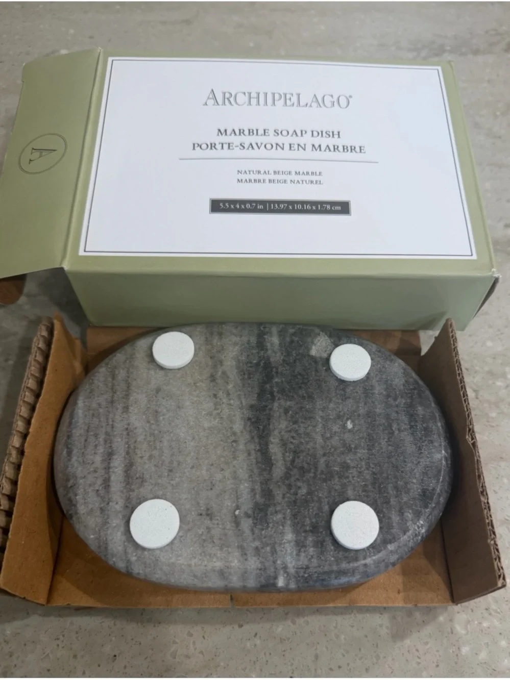 Archipelago Marble Soap Dish in Gray and White - Picture 2 of 5